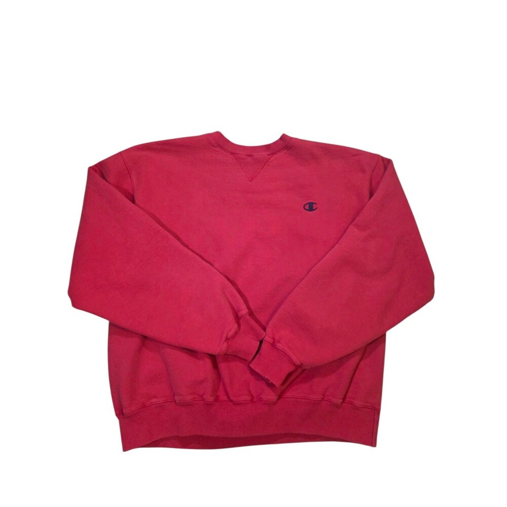​Vintage Champion Red Crewneck Sweatshirt Size L Embroidered Logo V-Notch